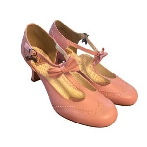 Women 11 Pinup Pin-Up Couture Flapper Pink T-Strap Kitten Heels Pumps Retro